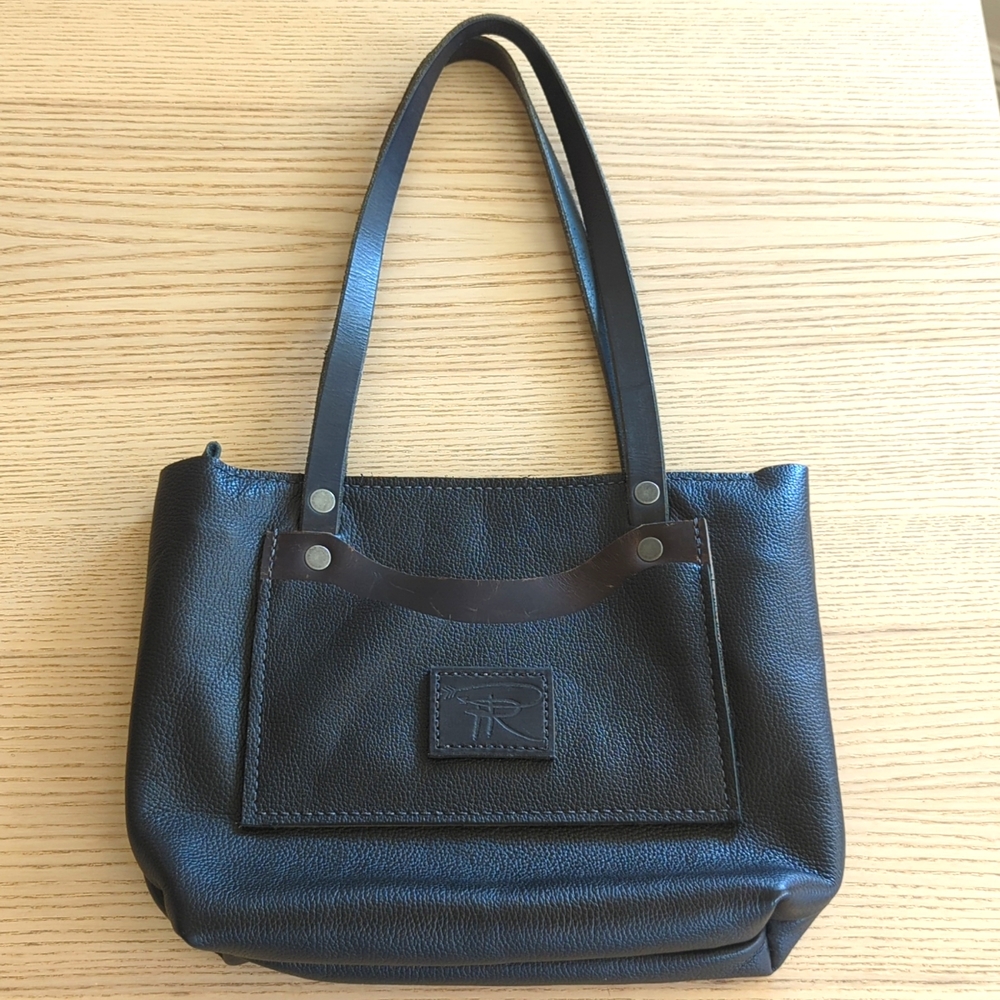 Panhandle Red Handmade Full Grain Black Leather Tote Bag Purse